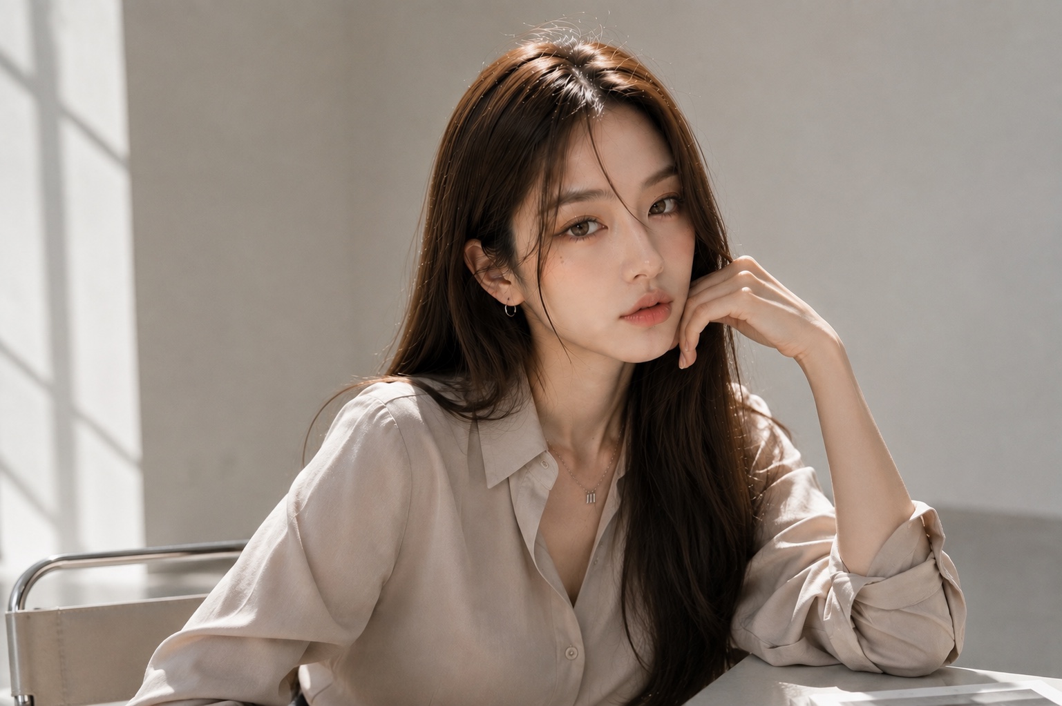 자연광이 드는 공간에서 카메라를 바라보는 여성 크리에이터