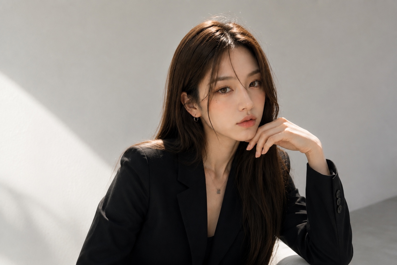 자연광이 드는 스튜디오에서 카메라를 바라보는 여성 크리에이터